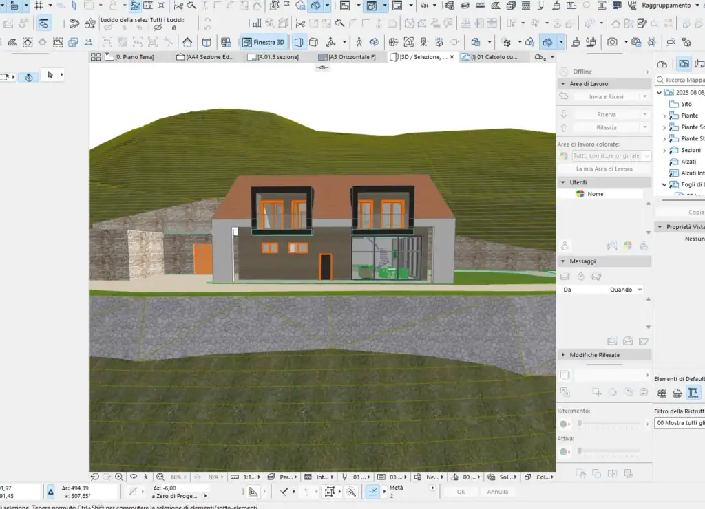 Vista laterale del maso moderno con volumi in legno e pietra – Architetto Specchio Bolzano